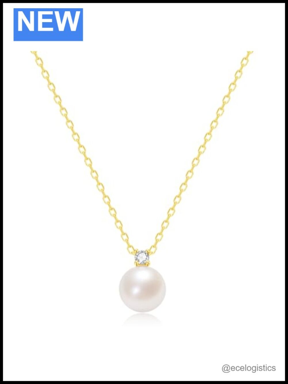 Sterling Silver 14K Gold Vermeil Pearl Pendant Necklace Adjustable Dainty CZ 18"